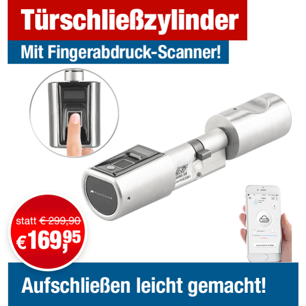 VisorTech Türschloss: Elektronischer Tür-Schließzylinder, Fingerabdruck-Scanner, Transponder (Türschließzylinder, Türzylinder)